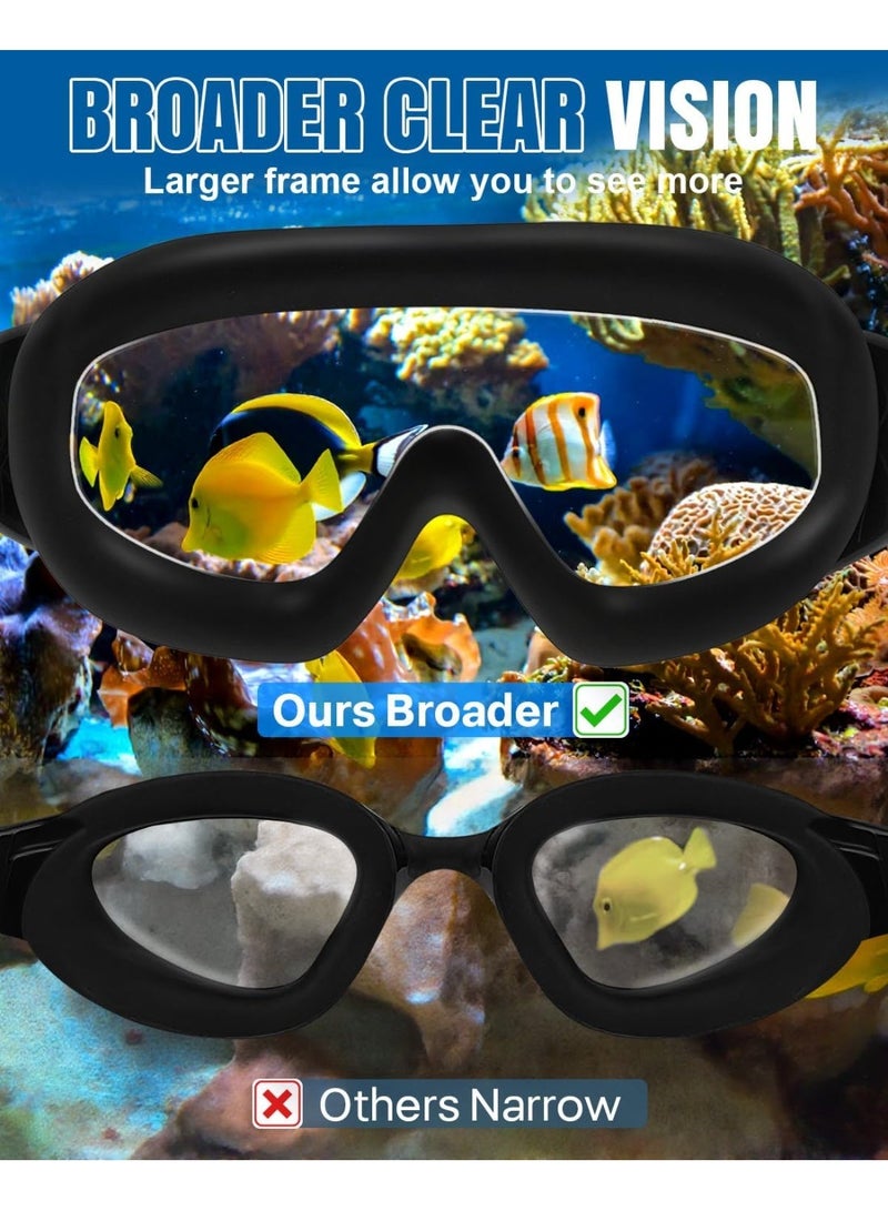 Cuken 1 Pack Professional Swim Goggles, Ultra Wide 180° Vision Swimming Goggles for Adults, Anti-Fog UV Protection Comfortable No Leak Swimming Glasses, Adjustable Strap for Men Women Kids, Black Frame with Clear Lens - Image 3